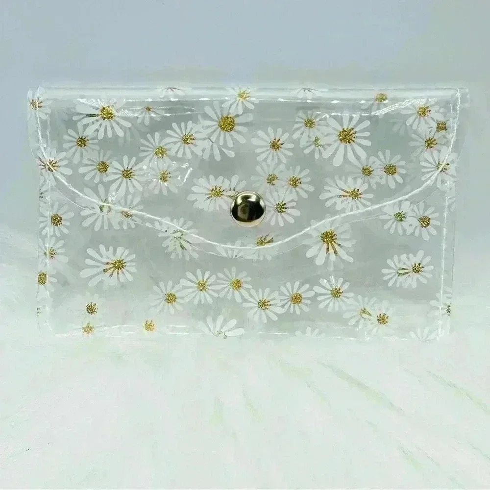 White Florals Clear Card Case Wallet